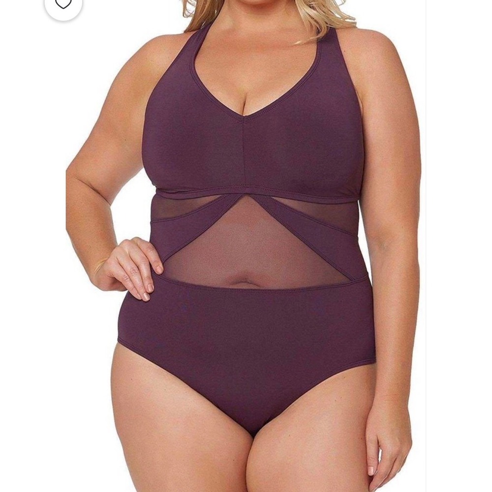 Bleu Rod‎ Beattie One Piece Swimsuit  Grenache Burgundy Mesh Strappy Back size 6